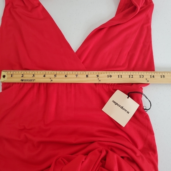 Superdown Erika Deep V Jersey Maxi Dress L Red Stretch Knit Prom Party NEW - Picture 10 of 16